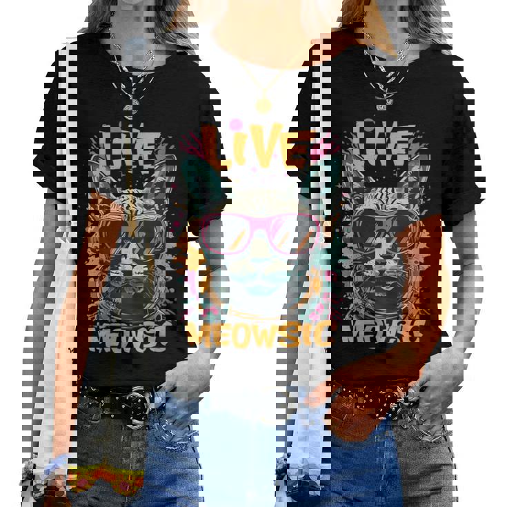 Live Meowsic Dj Sphinx Cat Disque Jockey Fun Edm Hiphop Musique T-shirt femme