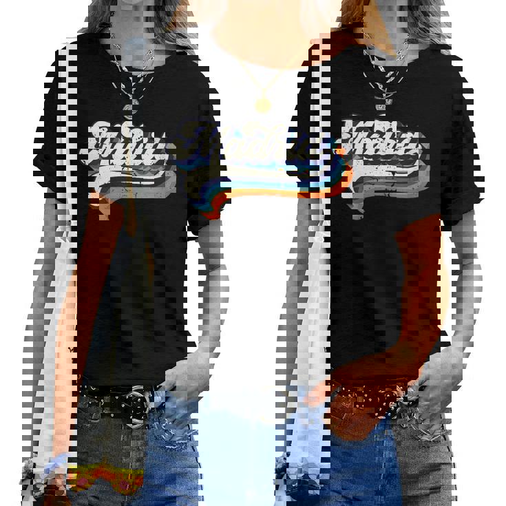 Madrid Ciudade De España Retrointage Souvenir Cuello Camiseta de mujer