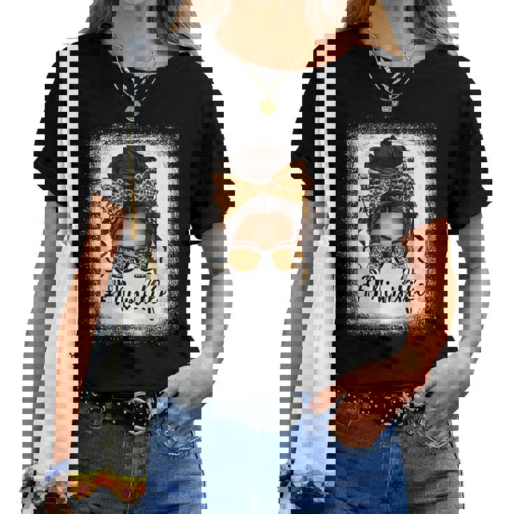 Mimi Life Grandma Messy Bun Leopard Mother's Day Matching Women T-shirt