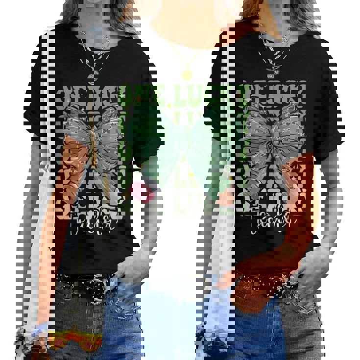 One Lucky Teacher Coquette Bow St Patricks Day Teacher Women T-shirt