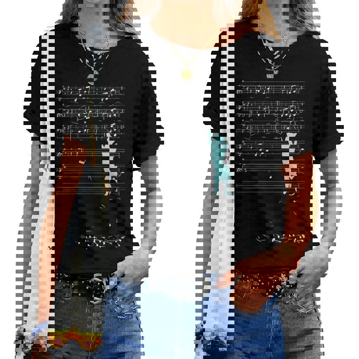 Partition De Musique Grimpée De Chaton Pour Les Amoureux Des Chats Musicaux T-shirt femme