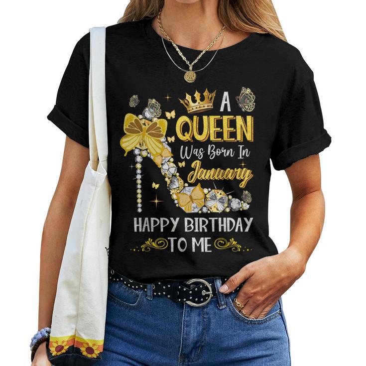 A Queen Was Born In January Happy Birthday T-shirt Frauen