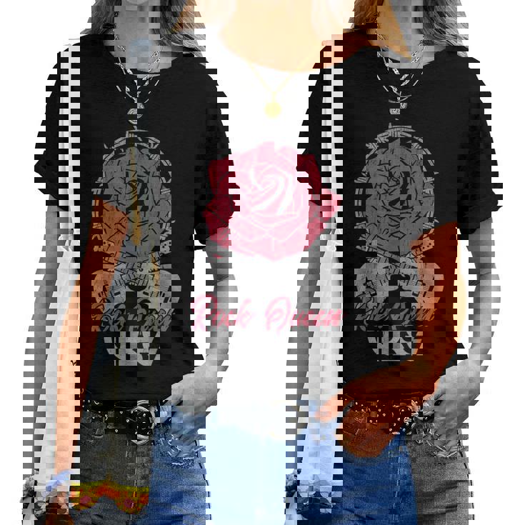 Rock Queenibes Guitarraintage Rose Rock Music Camiseta de mujer