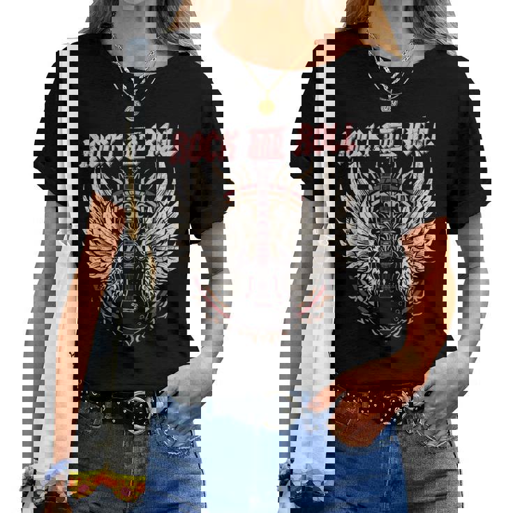 Rock And Roll Guitarraintage Rock Música Camiseta de mujer