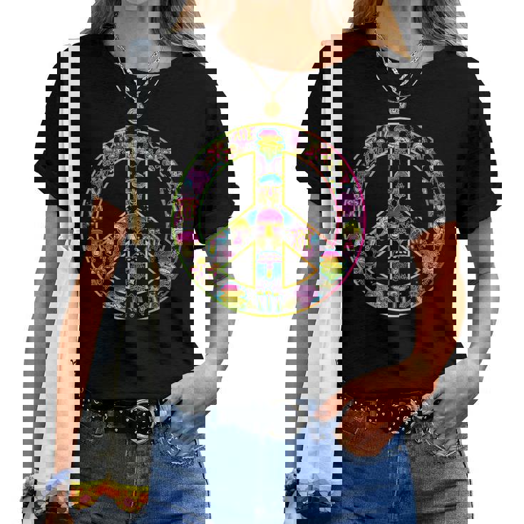 Signe De Paix Groovy Mushroom Cottagecore Retro Hippie T-shirt femme