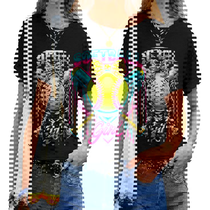 Softball Player Girl Ice Cream Softball Drip Women T-shirt