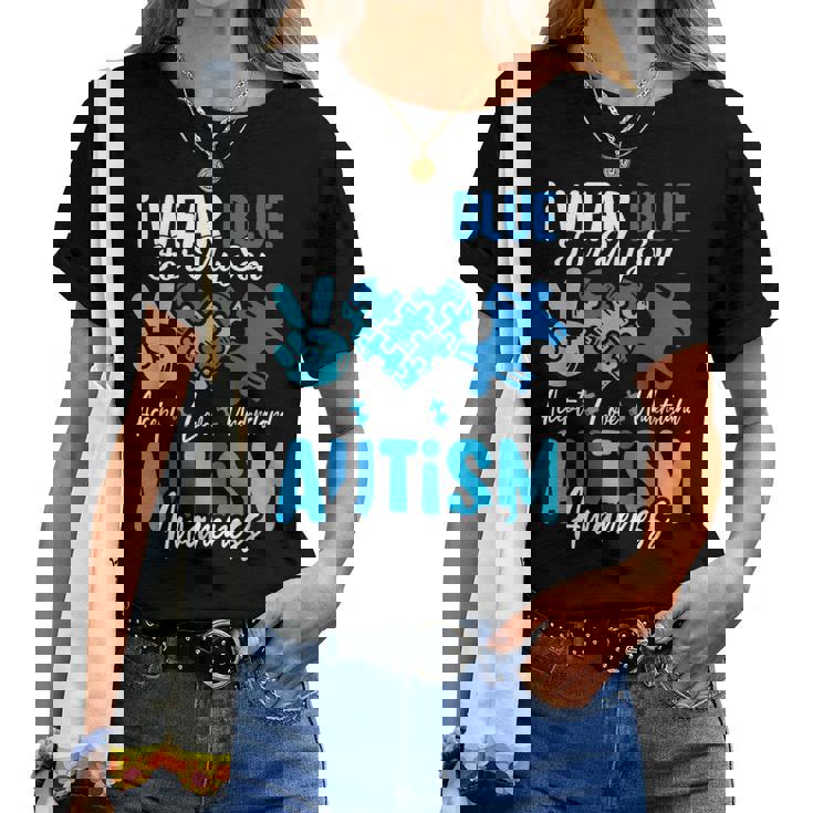 I Wear Blue For My Son Autism Awareness Mom Dad Parents Women T-shirt