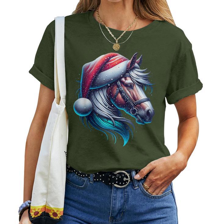 Christmas Horse Family Cute Children's Santa Claus T-shirt Frauen