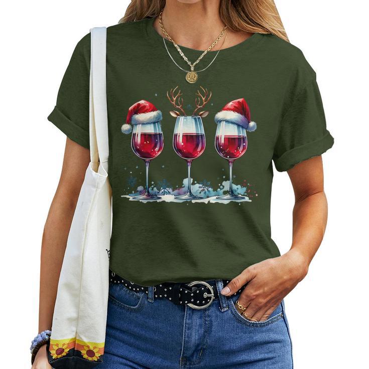 Christmas Red Wine Merry Christmas Reindeer Women's T-shirt Frauen