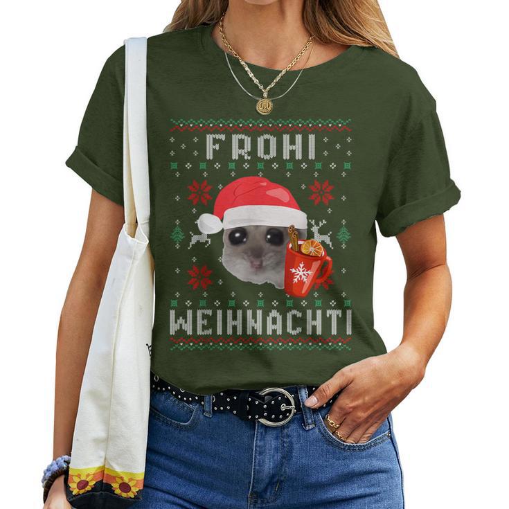 Frohi Weihnachti X Sad Hamster Meme Xmas Wine Mulled Wine T-shirt Frauen