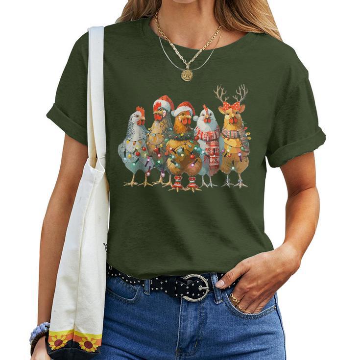 Chicken Christmas Lights Cute Farm Animal T-shirt Frauen