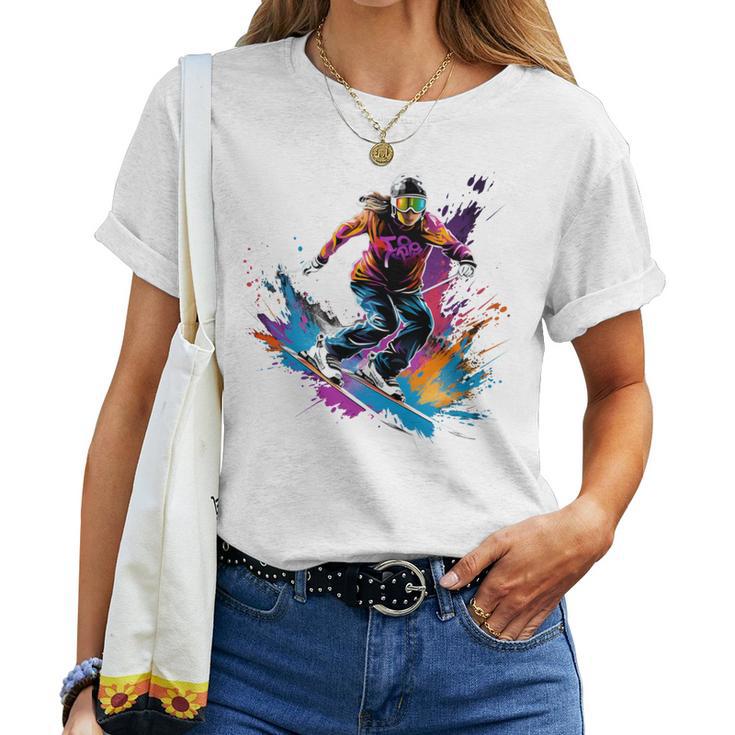 Colourful Ski Jumper Girl On Women's Ski Jumping Long-Sleeved T-shirt Frauen