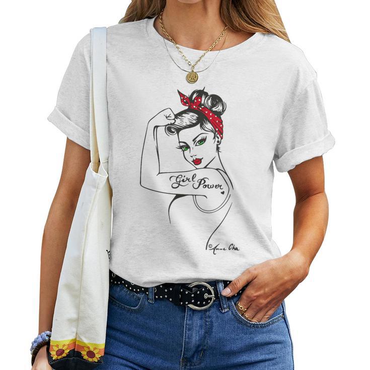 Girl Powerintage Pin Up Retro Strong Woman Unbreakable Gray T-shirt Frauen