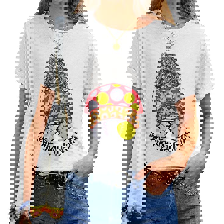 Grandma Of Both Messy Bun Softball Baseball Grandma Women T-shirt