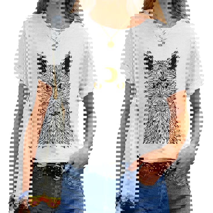 Vaporwave Cat And Moon For Cats Lover Manche Longue T-shirt femme