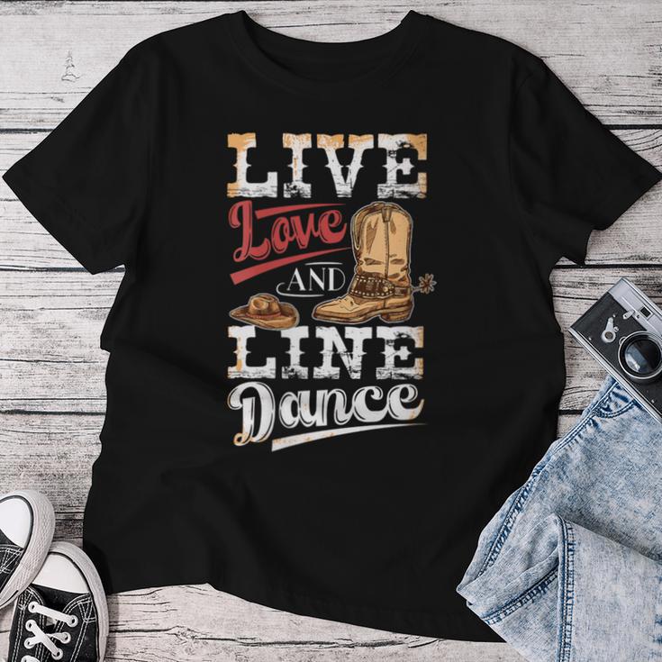 Cowboy Cowgirl Dancing Live Western Line Bailando Regalos Cuello Camiseta de mujer Regalos divertidos
