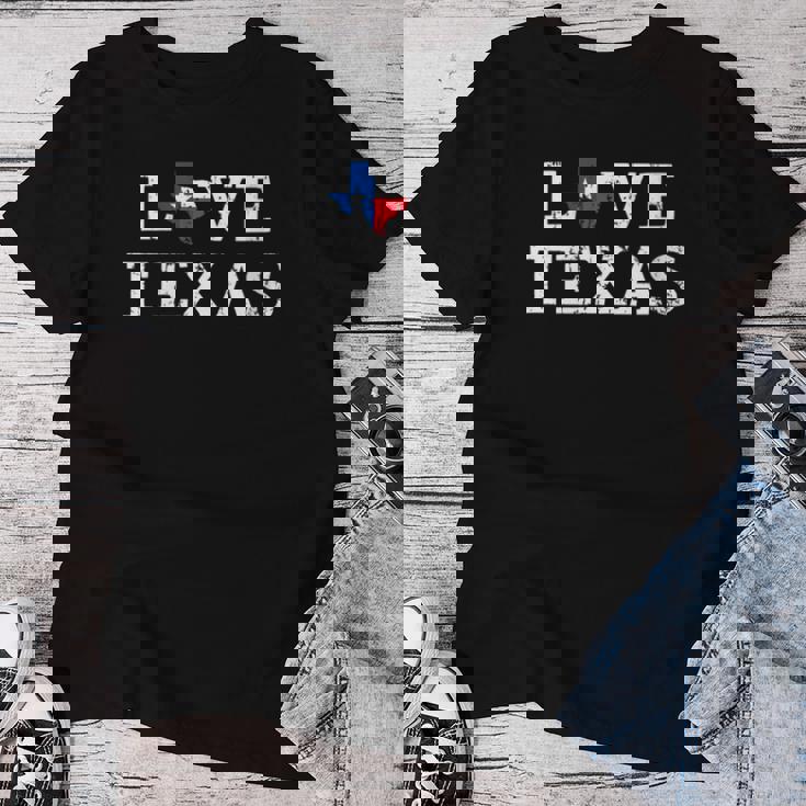 Êtements D'artintage Du Drapeau De L'état Du Texas En Détresse Love Texas T-shirt femme Cadeaux drôles