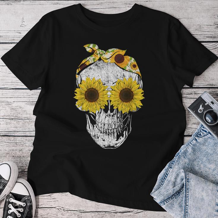 Skull Sunflower Skeleton Bandana Sunflower Skull T-shirt Frauen Lustige Geschenke