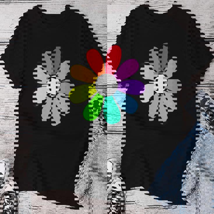 Hippie 70S 80S Retro Funky Flower Hippie Love Flower Cuello Camiseta de mujer Regalos divertidos