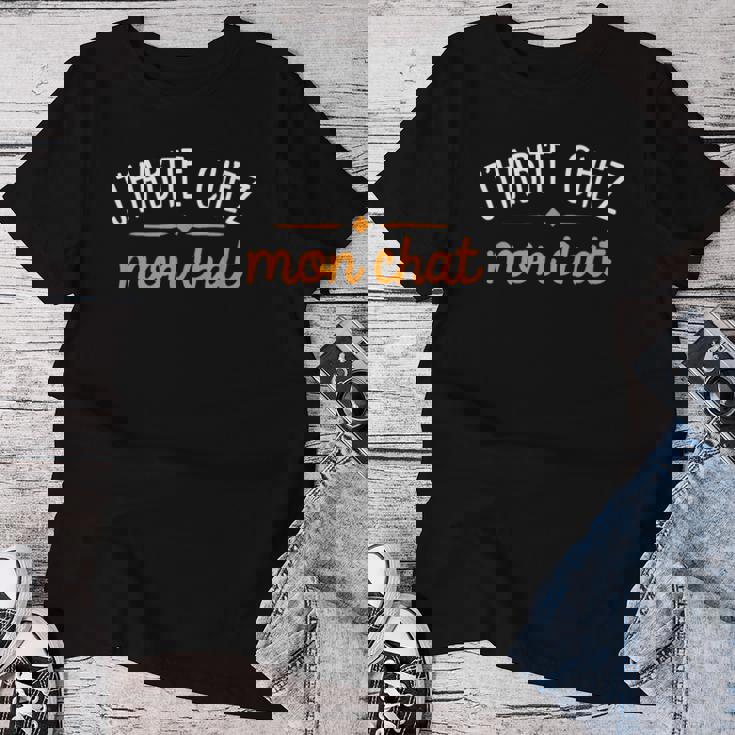 J'habite Chez Mon Chat Cadeau Homme Humour Drôle T-shirt femme Cadeaux drôles