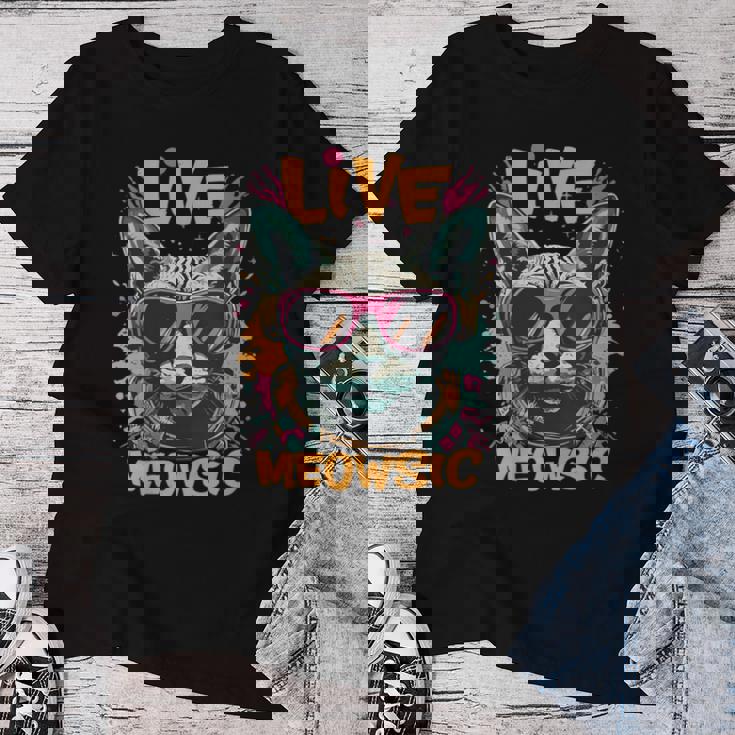 Live Meowsic Dj Sphinx Cat Disque Jockey Fun Edm Hiphop Musique T-shirt femme Cadeaux drôles