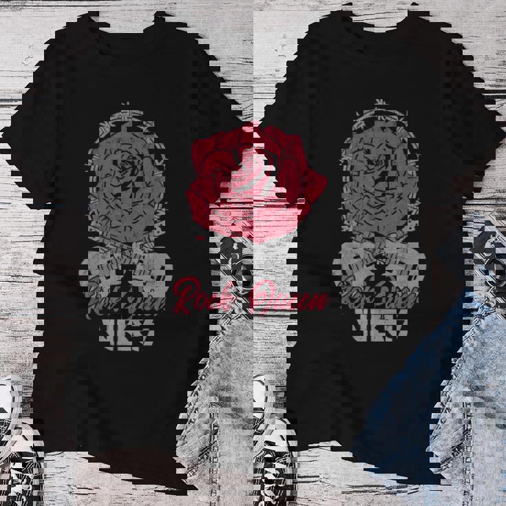 Rock Queenibes Guitarraintage Rose Rock Music Camiseta de mujer Regalos divertidos
