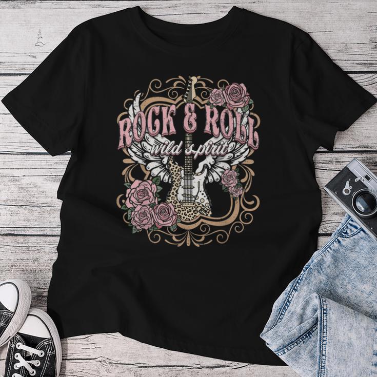 Rock And Roll Wild Spirit Boho Angel Wings Floral Guitar T-shirt Frauen Lustige Geschenke