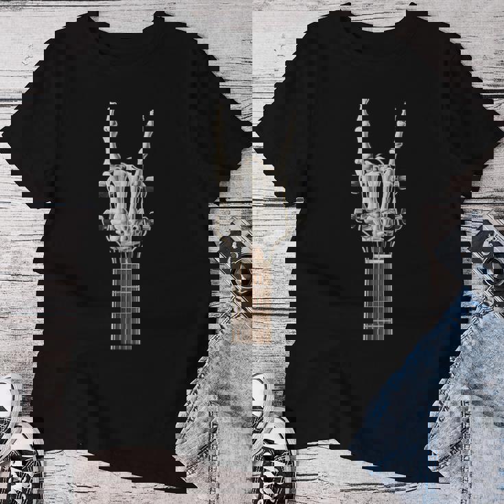 Rock On Skeleton Mano Guitarra Rock & Roll Hombres Es Rock Band Camiseta de mujer Regalos divertidos