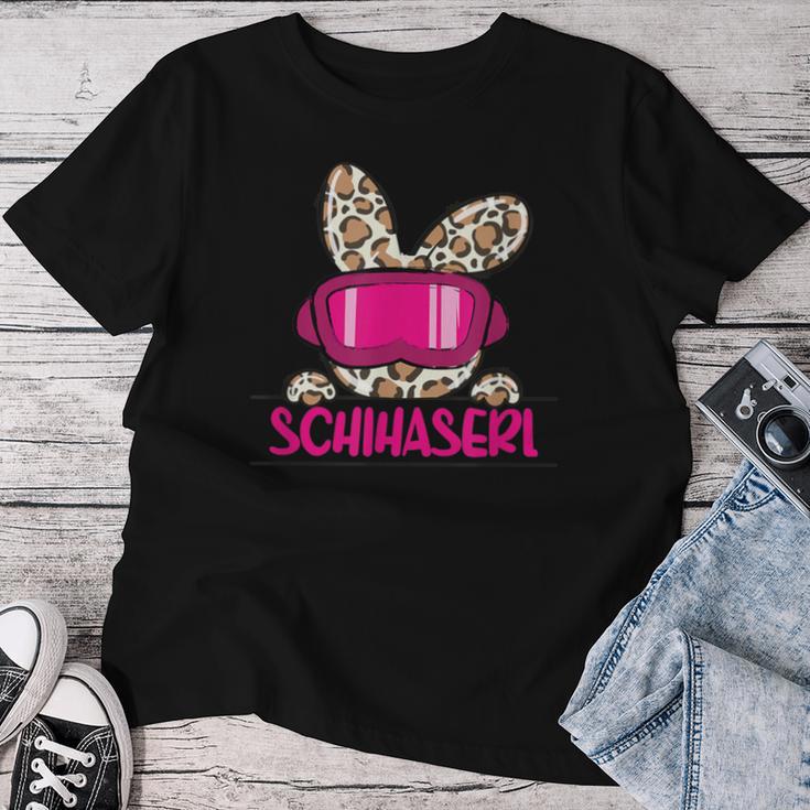 Ski Haserl Skifahrerin Oder Pistenbunny Mit Leoprint T-shirt Frauen Lustige Geschenke