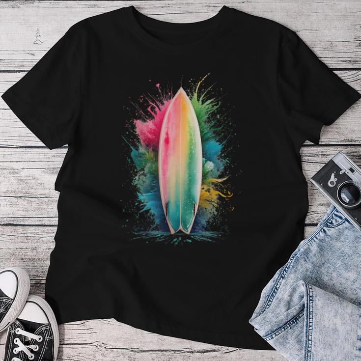 Surfer Women's Colourful Watercolour Surfing T-shirt Frauen Lustige Geschenke