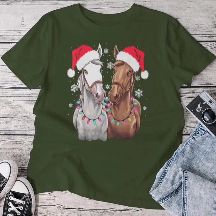 Christmas Lights For Horse Lovers Reindeer Santa Hat Horse Christmas T-shirt Frauen Lustige Geschenke