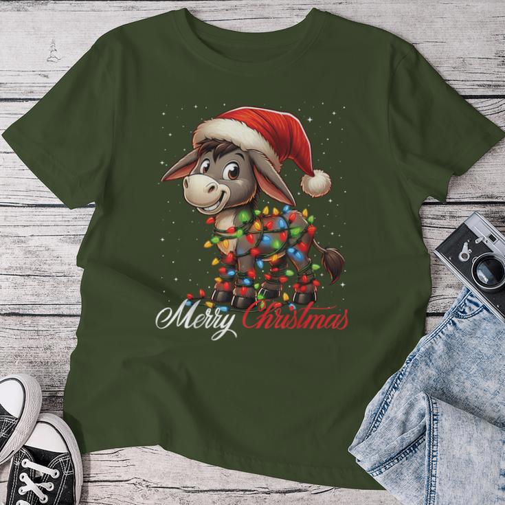 Donkey Merry Christmas Lights Santa Hat Xmas Snow T-shirt Frauen Lustige Geschenke