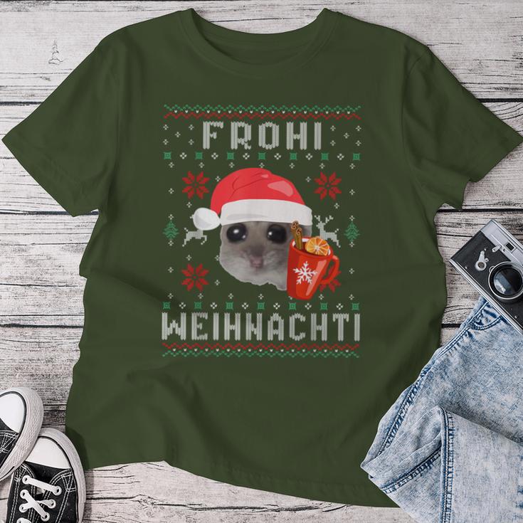 Frohi Weihnachti X Sad Hamster Meme Xmas Wine Mulled Wine T-shirt Frauen Lustige Geschenke