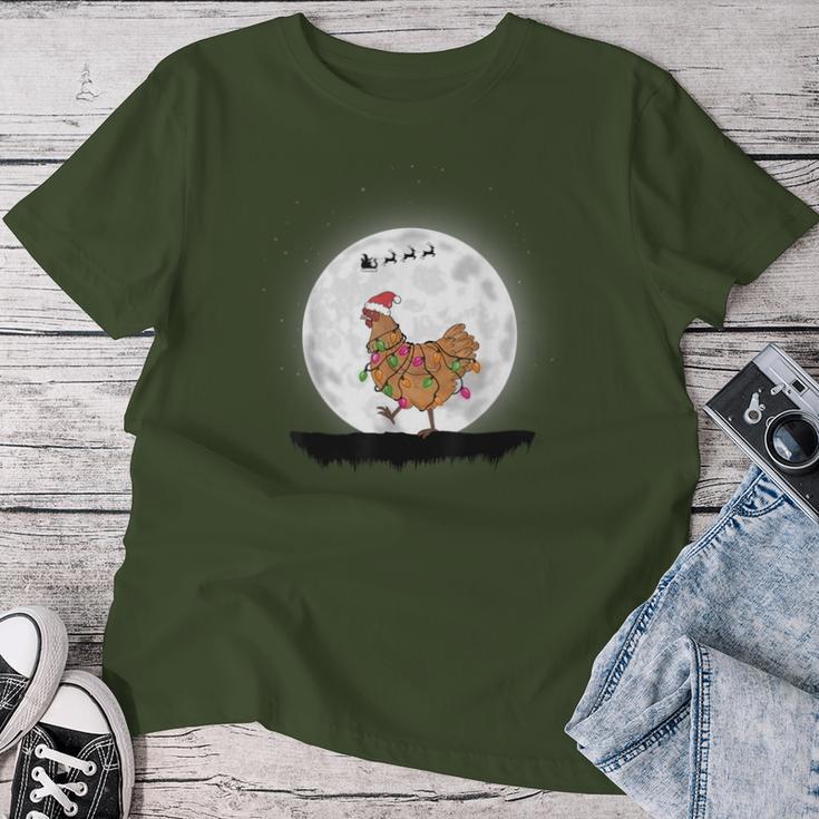 Santa Chicken Christmas Lights Chicken Farmer Christmas T-shirt Frauen Lustige Geschenke