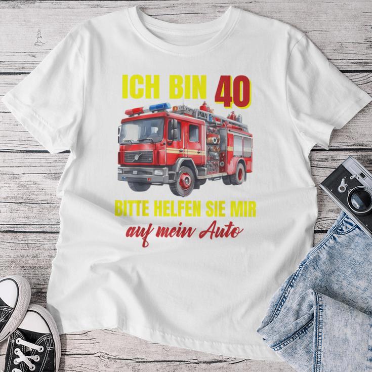 40Th Birthday Man Woman Fire Brigade Blue T-shirt Frauen Lustige Geschenke