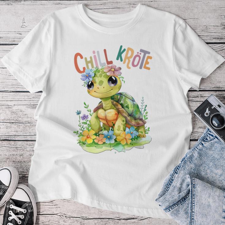 Baby Turtle With Flowers Cute Toad Girl Chill Toad T-shirt Frauen Lustige Geschenke