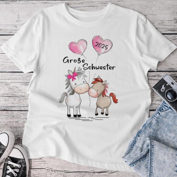 Children's Big Sister 2025 Horses Baby Pregnancy Announcement Gray T-shirt Frauen Lustige Geschenke