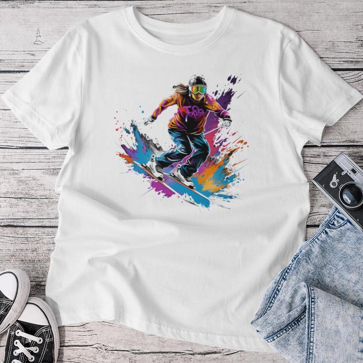 Colourful Ski Jumper Girl On Women's Ski Jumping Long-Sleeved T-shirt Frauen Lustige Geschenke