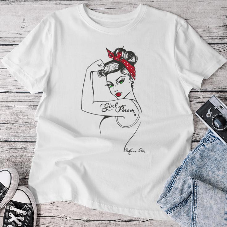 Girl Powerintage Pin Up Retro Strong Woman Unbreakable Gray T-shirt Frauen Lustige Geschenke