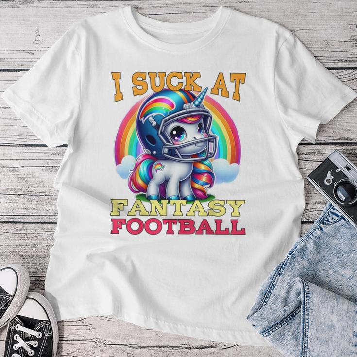 I Suck At Fantasy Football Unicorn Rainbow Loose Football Pink T-shirt Frauen Lustige Geschenke