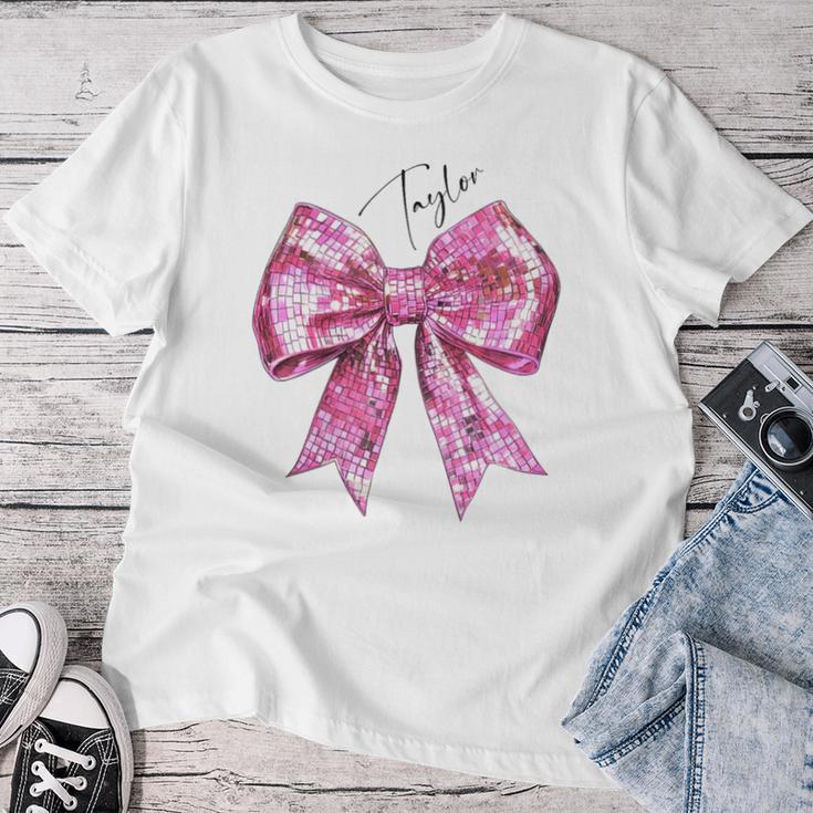 Taylor Lover First Name N Girls Pink Disco Ball Bow T-shirt Frauen Lustige Geschenke