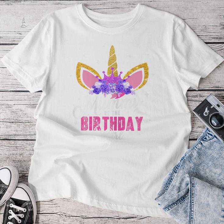 Women's Mummy Of The Birthday Girl Unicorn Mum Birthday Party Mother Blue T-shirt Frauen Lustige Geschenke