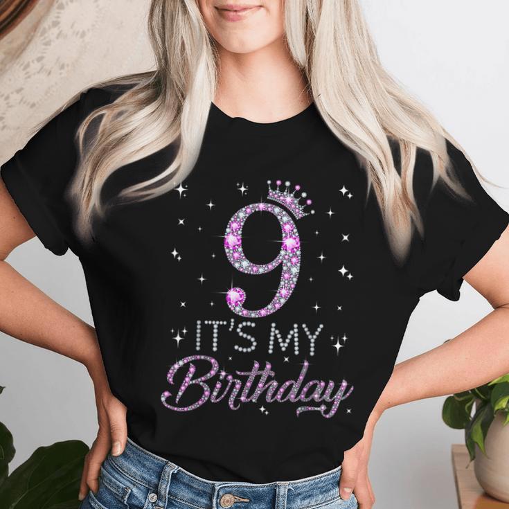 9 It's My Birthday Pink Crown Happy 9Th Birthday Girl T-shirt Frauen Geschenke für Sie