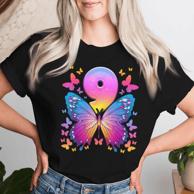 9Th Birthday Girl 9 Years Butterfly Number 9 T-shirt Frauen Geschenke für Sie