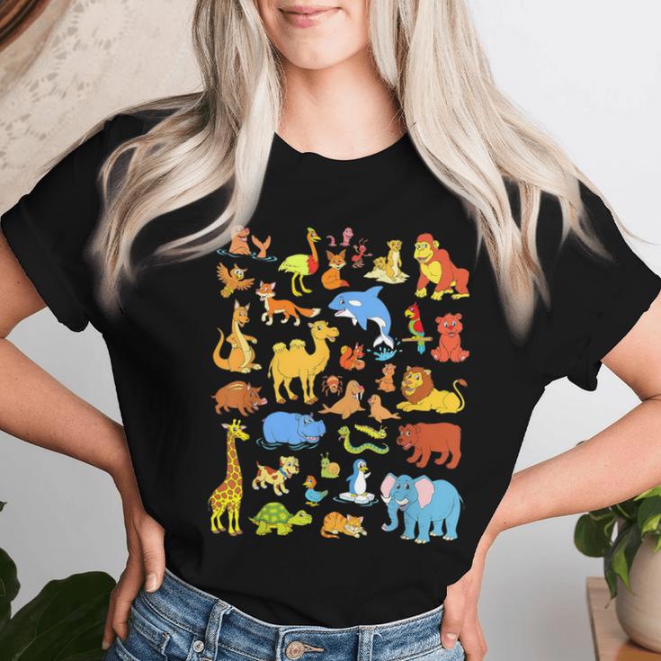 Animals Children With Many Animals T-shirt Frauen Geschenke für Sie