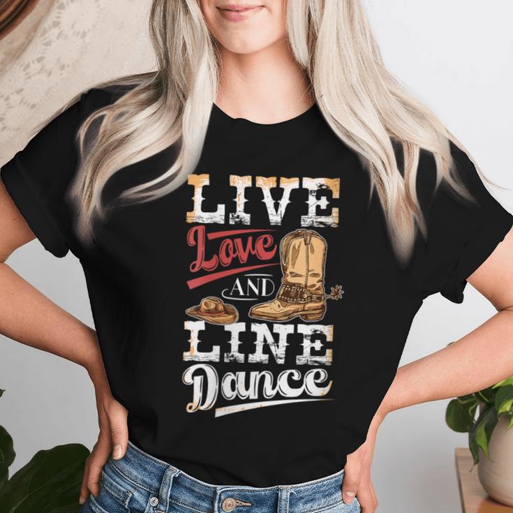 Cowboy Cowgirl Dancing Live Western Line Bailando Regalos Cuello Camiseta de mujer Regalos para ella