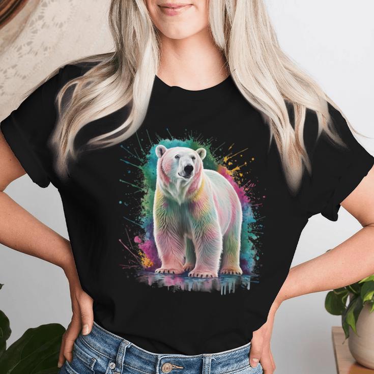 Eisbär Women's Colourful Watercolour Polar Bear T-shirt Frauen Geschenke für Sie