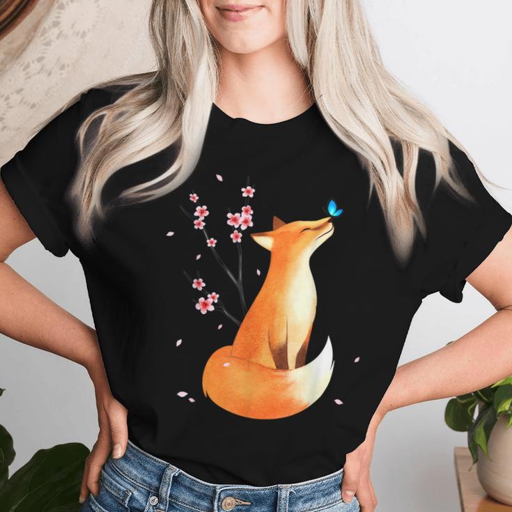 Fox Japanese Cherry Blossom Flowerintage Fox S T-shirt Frauen Geschenke für Sie