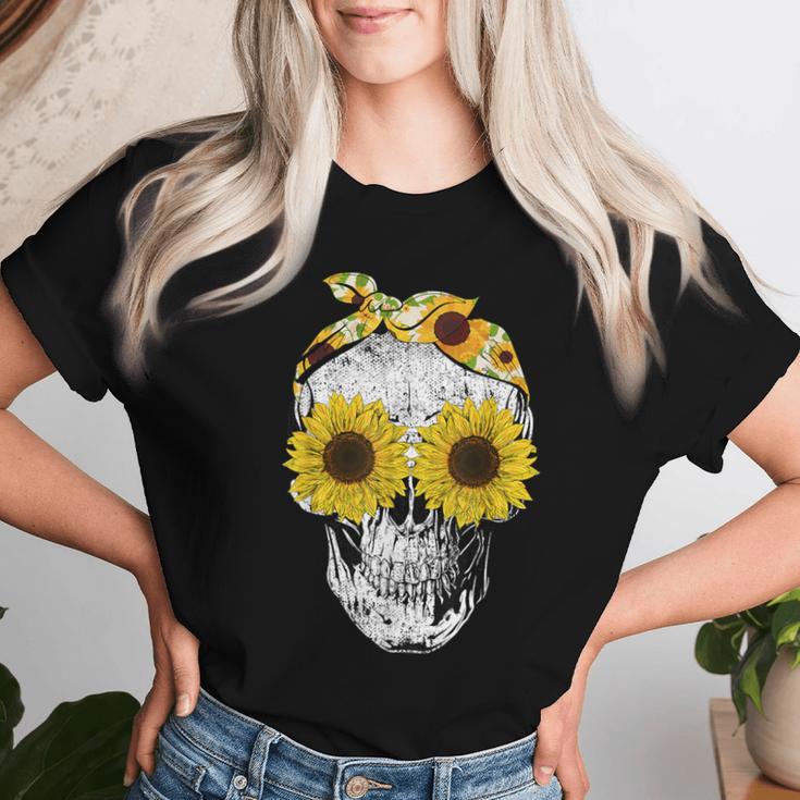 Skull Sunflower Skeleton Bandana Sunflower Skull T-shirt Frauen Geschenke für Sie