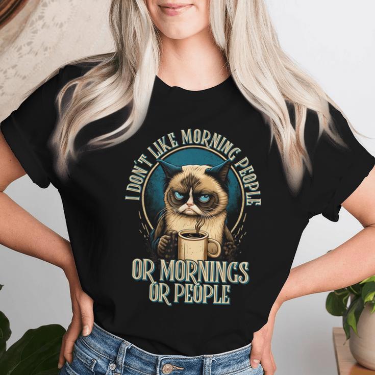 I Hate Morning People And Mornings And People Coffee Cat T-shirt Frauen Geschenke für Sie